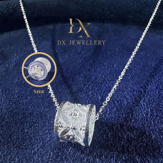 999 Pure Silver Barrel of Clover & Double-Side Coin Necklace | DXAGNK2605051