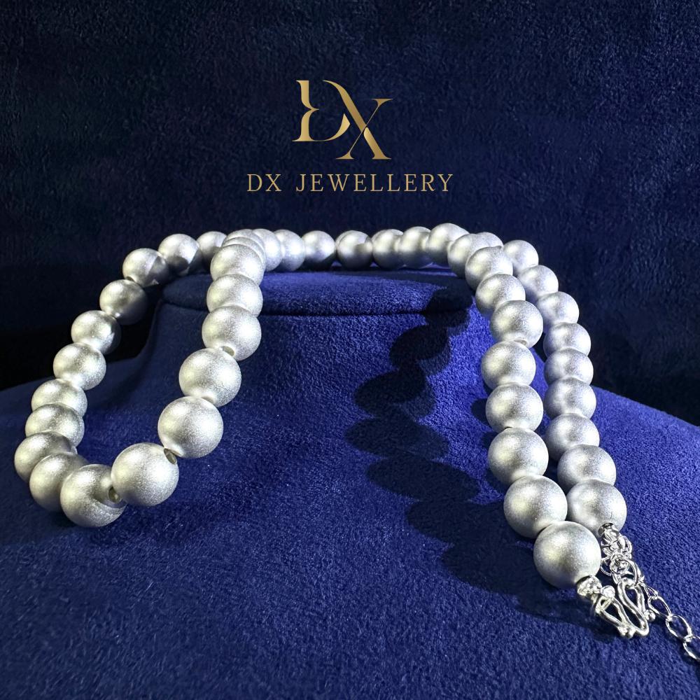 999 Pure Silver The Sublime 8mm Gufa Matte Full Beaded Necklace | DXAGNK2602018