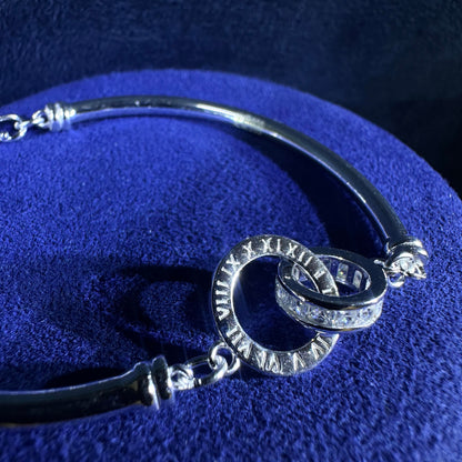 DX  Jewellery 999 Pure Silver Roman Time Eternity Interlock Ring Dual Canal Bracelet | DXAGBB2603036