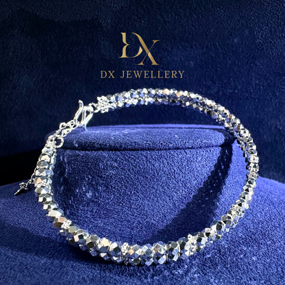 999 Pure Silver Double Line Disco Bead Flexi Bangle | DXAGBB2602023