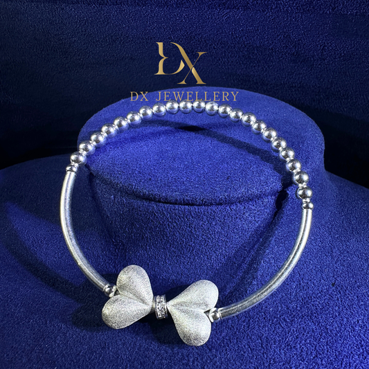 999 Pure Silver PiTao Ribbon A-B Beaded Stretchable Bracelet | DXAGBB2603008