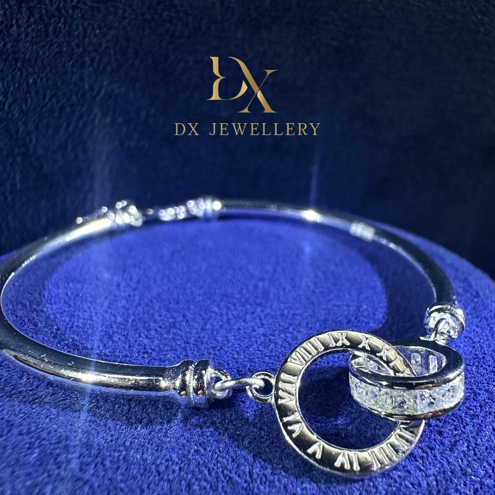 DX  Jewellery 999 Pure Silver Roman Time Eternity Interlock Ring Dual Canal Bracelet | DXAGBB2603036