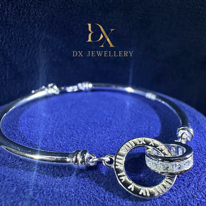 DX  Jewellery 999 Pure Silver Roman Time Eternity Interlock Ring Dual Canal Bracelet | DXAGBB2603036