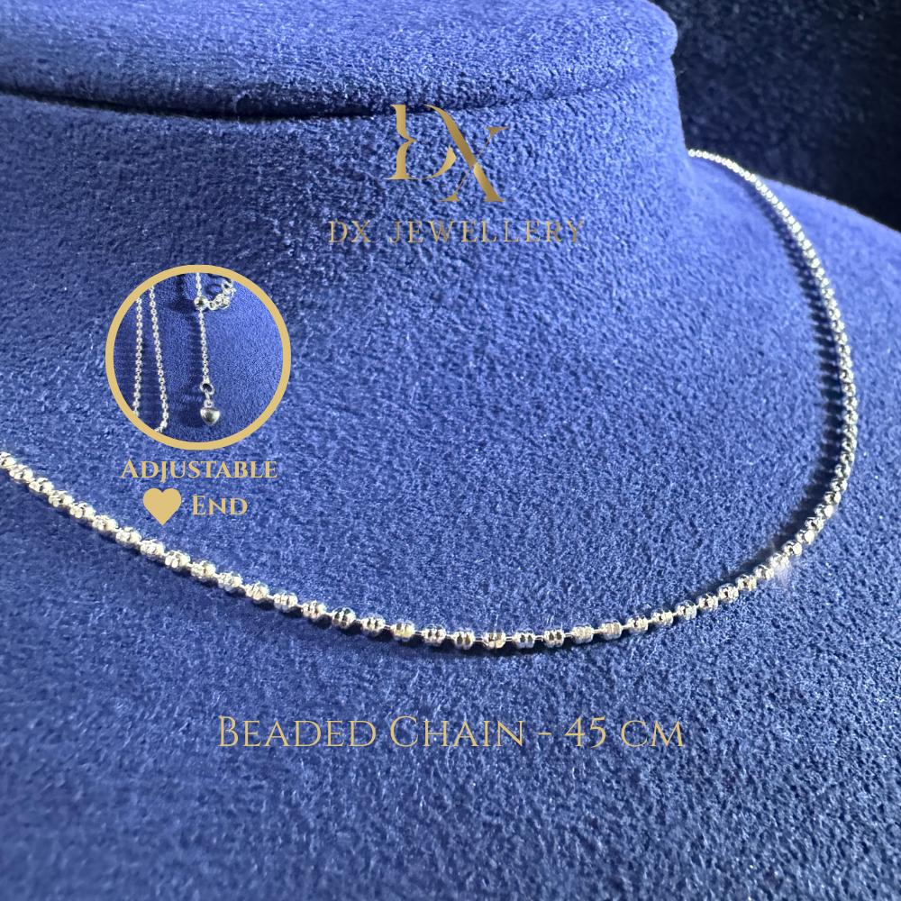 999 Pure Silver Beaded Chain With Adjustable Heart End & Ball Stopper 45cm | DXAGCH2601008