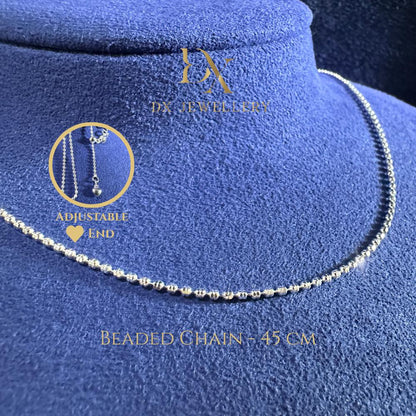 999 Pure Silver Beaded Chain With Adjustable Heart End & Ball Stopper 45cm | DXAGCH2601008