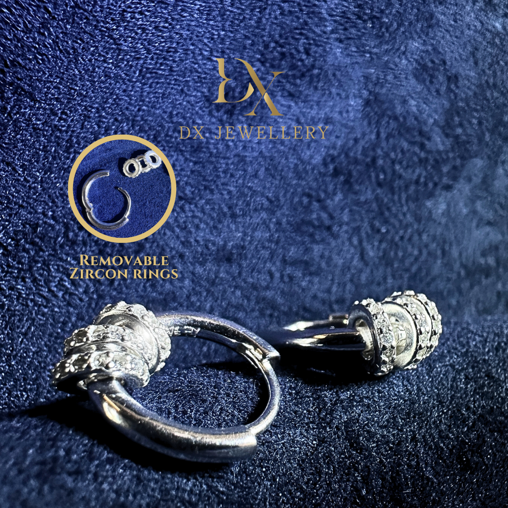 990 Silver - Rings of Zircons On The Hoop Earrings | DXAGER2605101