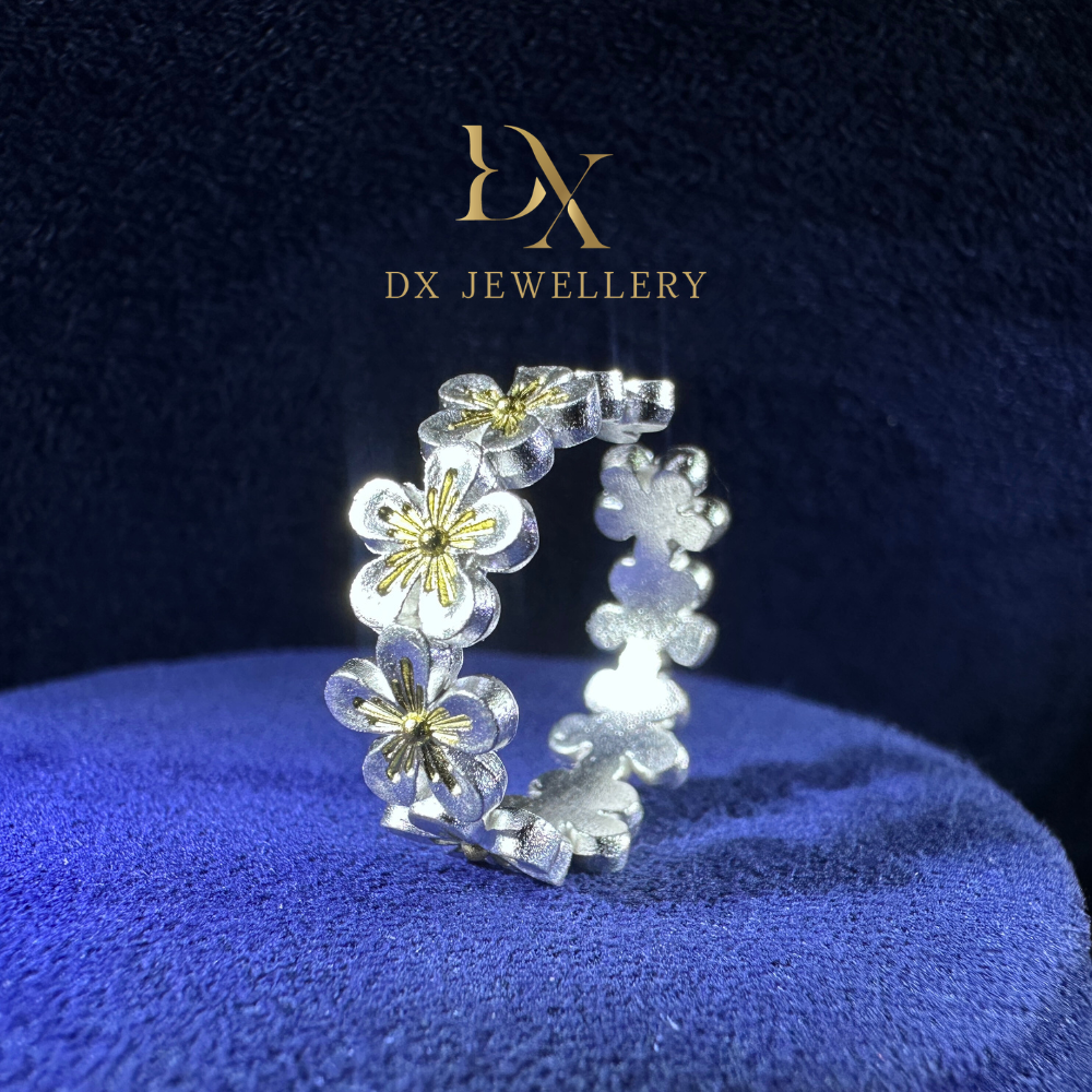 999 Pure Silver Full Blossom Flower Miao Jin Hua Ring Open Adjustable | DXAGRG2603002