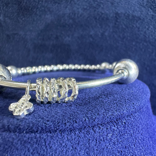 DX Jewellery 999 Pure Silver The Two Cat Eye For The Panchan & Lucky Clover Beaded Stretch Bracelet | DXAGBB2602008