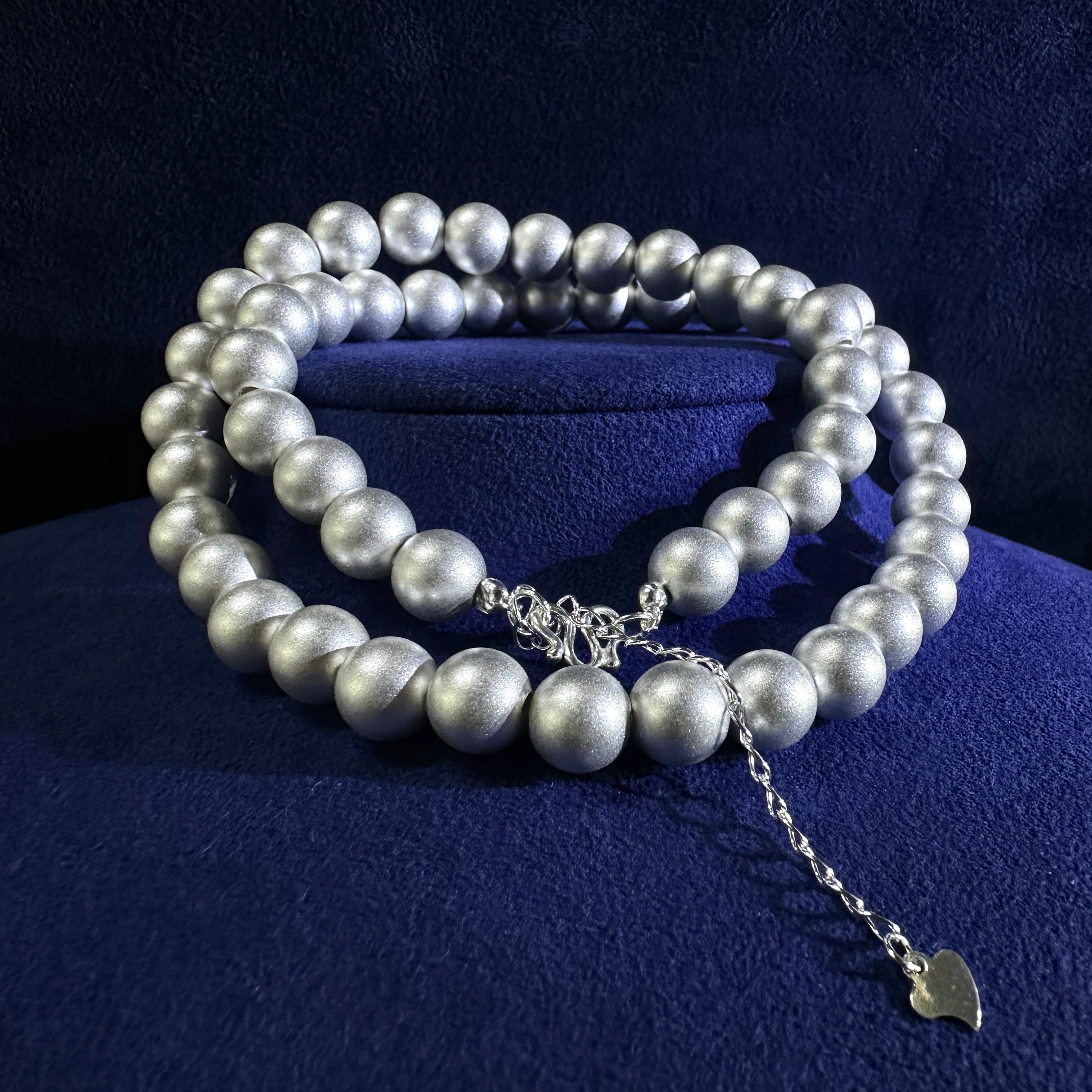 999 Pure Silver The Sublime 8mm Gufa Matte Full Beaded Necklace | DXAGNK2602018