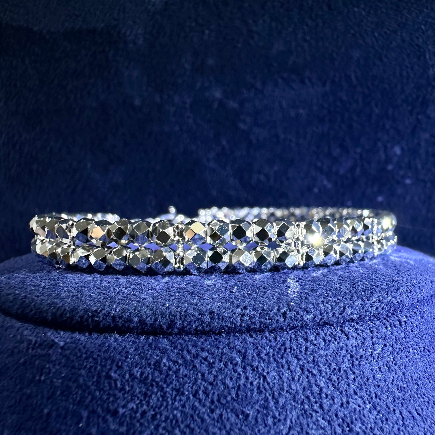 999 Pure Silver Double Line Disco Bead Flexi Bangle | DXAGBB2602023