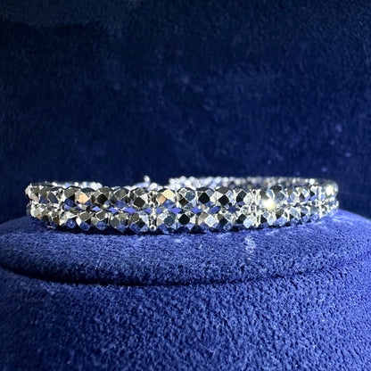 999 Pure Silver Double Line Disco Bead Flexi Bangle | DXAGBB2602023