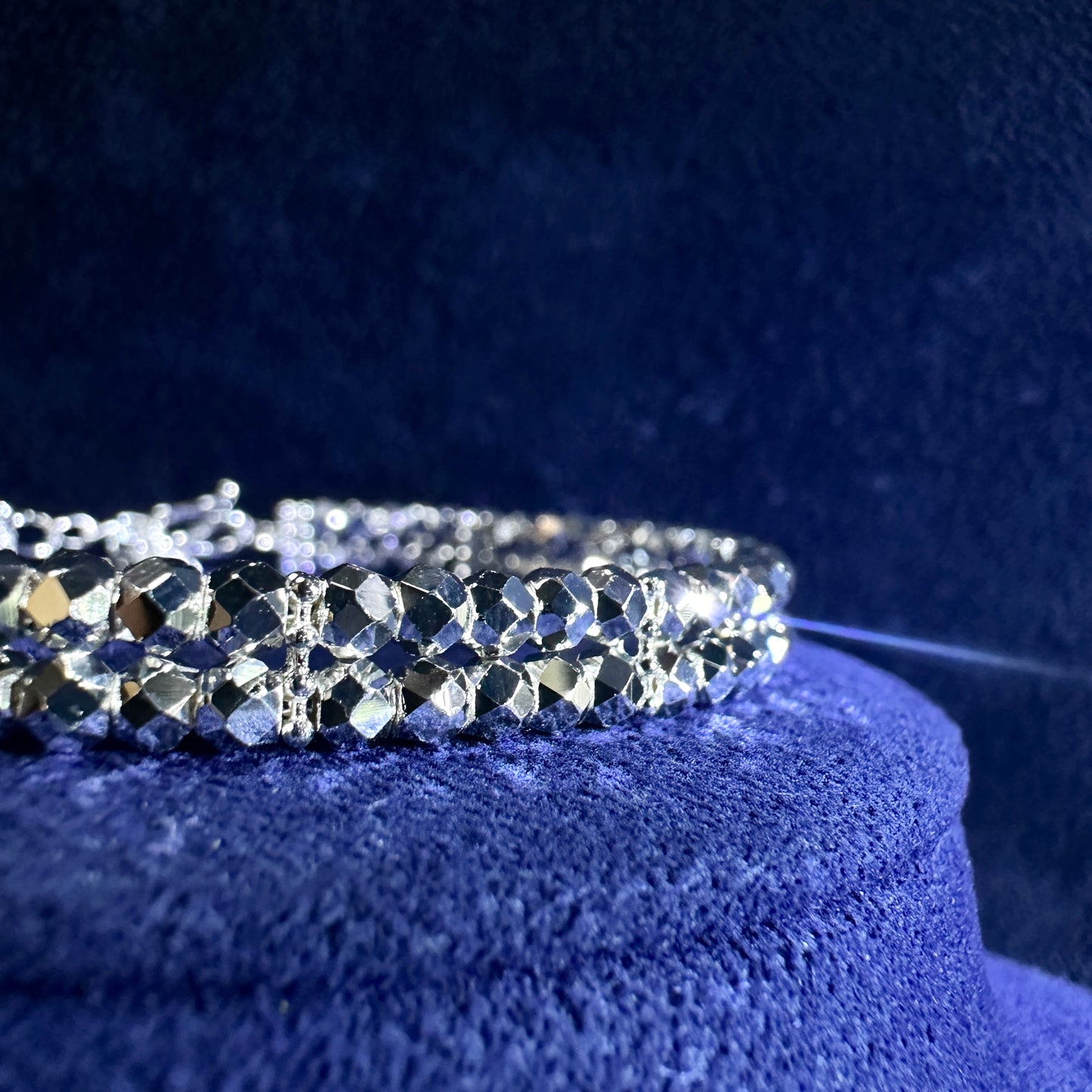 999 Pure Silver Double Line Disco Bead Flexi Bangle | DXAGBB2602023