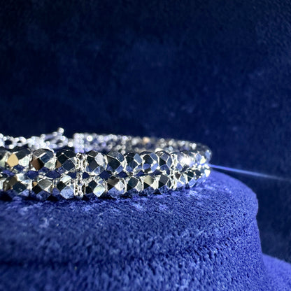 999 Pure Silver Double Line Disco Bead Flexi Bangle | DXAGBB2602023