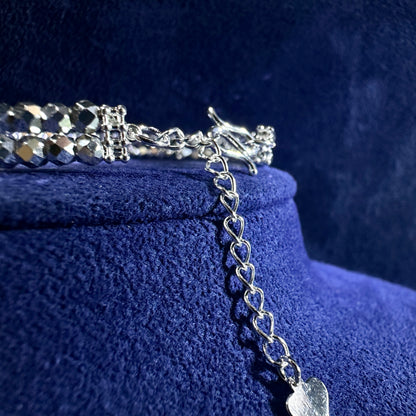999 Pure Silver Double Line Disco Bead Flexi Bangle | DXAGBB2602023