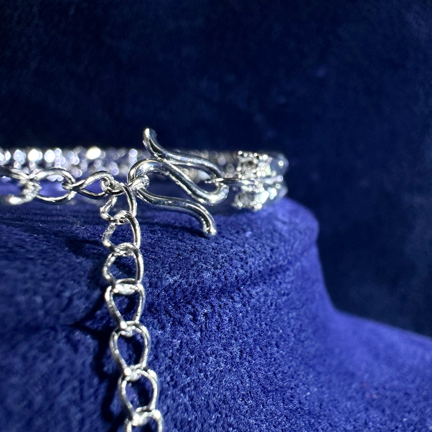 999 Pure Silver Double Line Disco Bead Flexi Bangle | DXAGBB2602023
