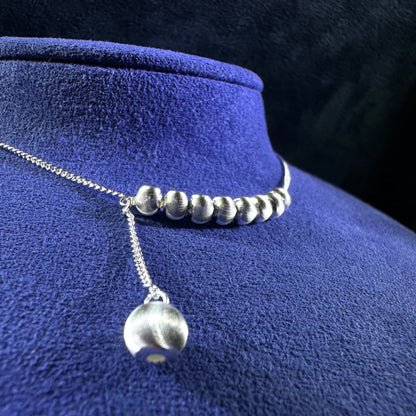 999 Pure Silver 8 Plus 1 Cat Eye Ball Necklace | DXAGNK2602034