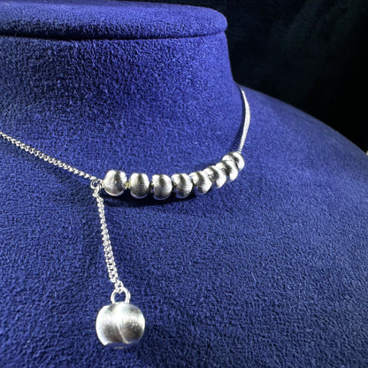 999 Pure Silver 8 Plus 1 Cat Eye Ball Necklace | DXAGNK2602034