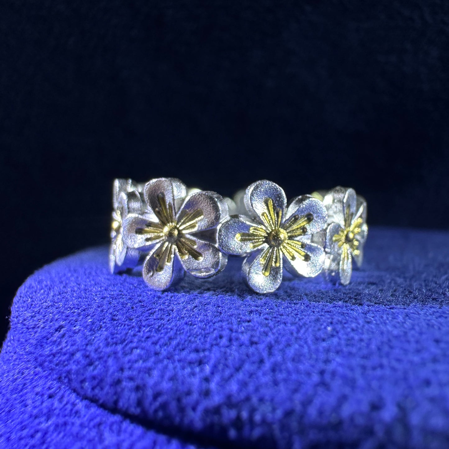999 Pure Silver Full Blossom Flower Miao Jin Hua Ring Open Adjustable | DXAGRG2603002