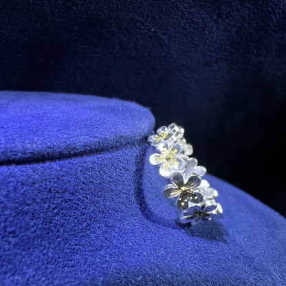 999 Pure Silver Full Blossom Flower Miao Jin Hua Ring Open Adjustable | DXAGRG2603002