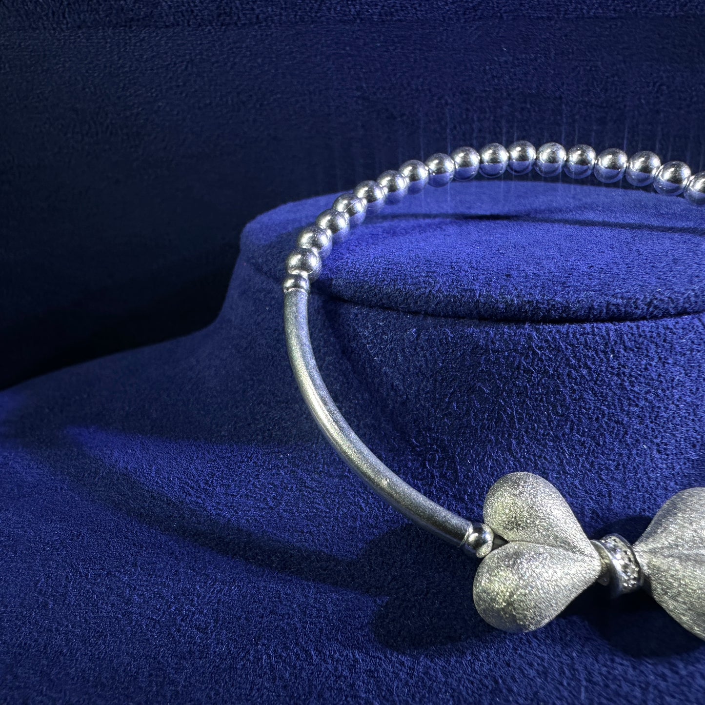 999 Pure Silver PiTao Ribbon A-B Beaded Stretchable Bracelet | DXAGBB2603008