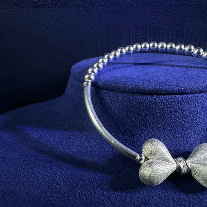 999 Pure Silver PiTao Ribbon A-B Beaded Stretchable Bracelet | DXAGBB2603008