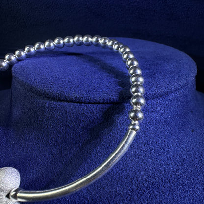 999 Pure Silver PiTao Ribbon A-B Beaded Stretchable Bracelet | DXAGBB2603008