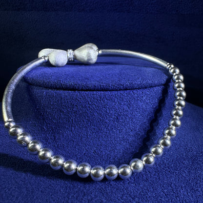 999 Pure Silver PiTao Ribbon A-B Beaded Stretchable Bracelet | DXAGBB2603008