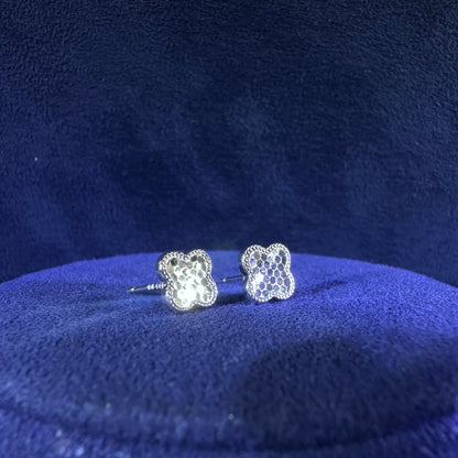 999 Pure Silver Crushed Ice Four Leaf Earring Ear Studs | DXAGER2604033 | DXAGER2604034