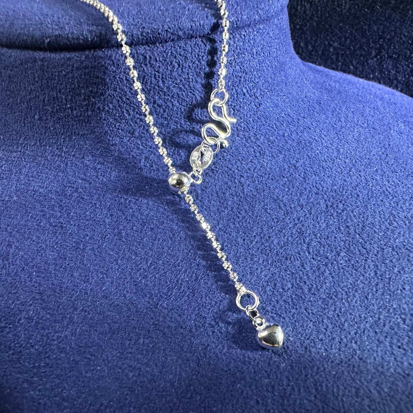 999 Pure Silver Beaded Chain With Adjustable Heart End & Ball Stopper 45cm | DXAGCH2601008