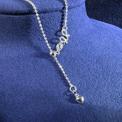 999 Pure Silver Beaded Chain With Adjustable Heart End & Ball Stopper 45cm | DXAGCH2601008