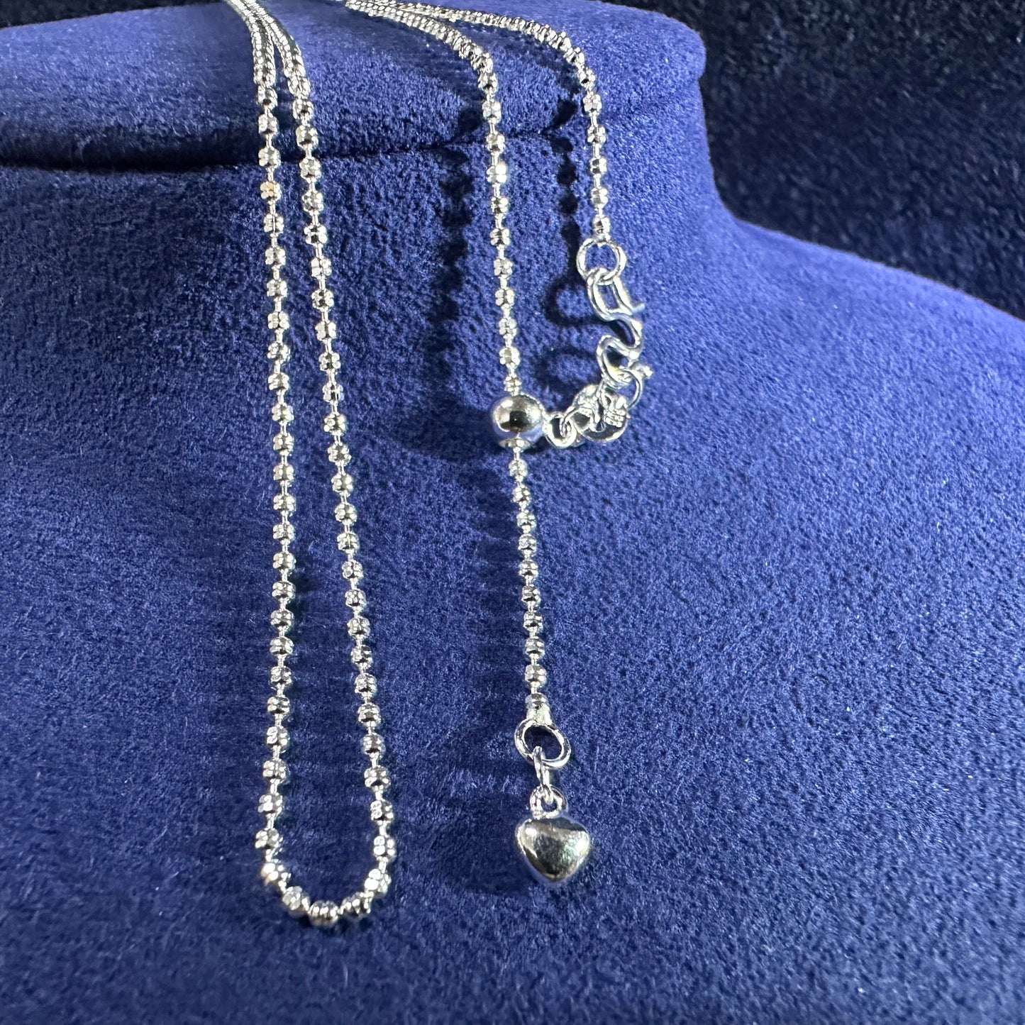 999 Pure Silver Beaded Chain With Adjustable Heart End & Ball Stopper 45cm | DXAGCH2601008